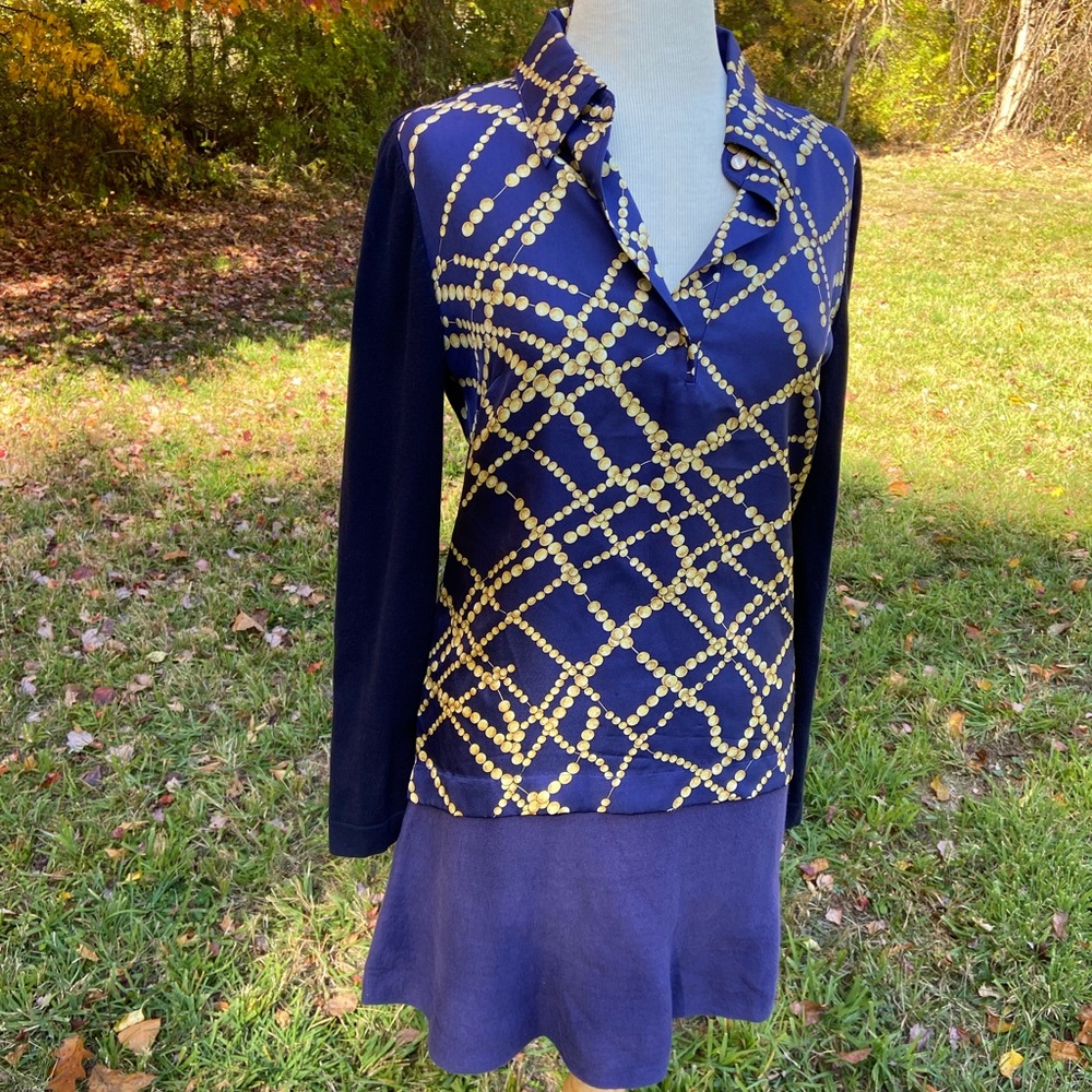 Navy and Gold Collared Blouse